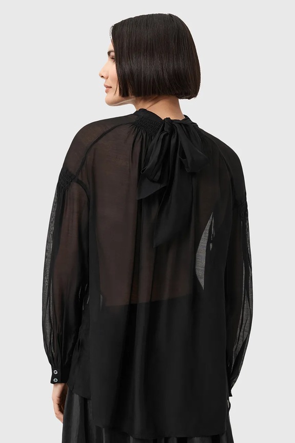 AllSaints bluză din amestec de mătase PEARLA negru W027PD
