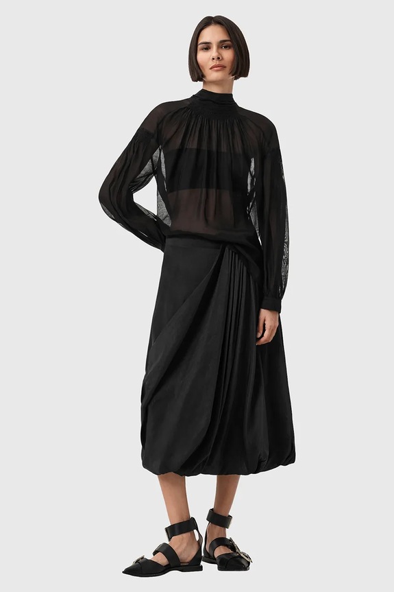 AllSaints bluză din amestec de mătase PEARLA W027PD negru