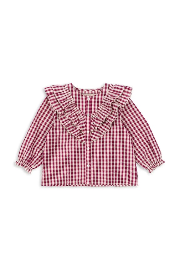 Дитяча бавовняна блузка Konges Sløjd KIM FRILL BLOUSE GOTS довгий червоний KS103841.9BYA