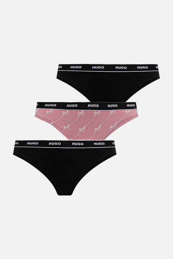 HUGO chiloți g-string de femei din bumbac cu elastan TRIPLET THONG DESIGN pachet de 3 tanga roz 50545703