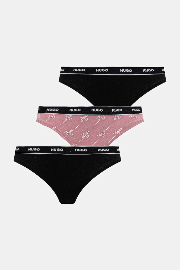 HUGO chiloți g-string de femei din bumbac cu elastan TRIPLET THONG DESIGN pachet de 3 tanga roz 50545703