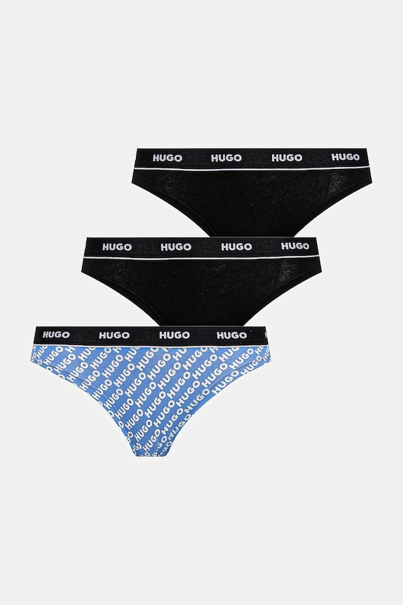 HUGO chiloți g-string de femei din bumbac cu elastan TRIPLET THONG DESIGN pachet de 3 tanga negru 50545703