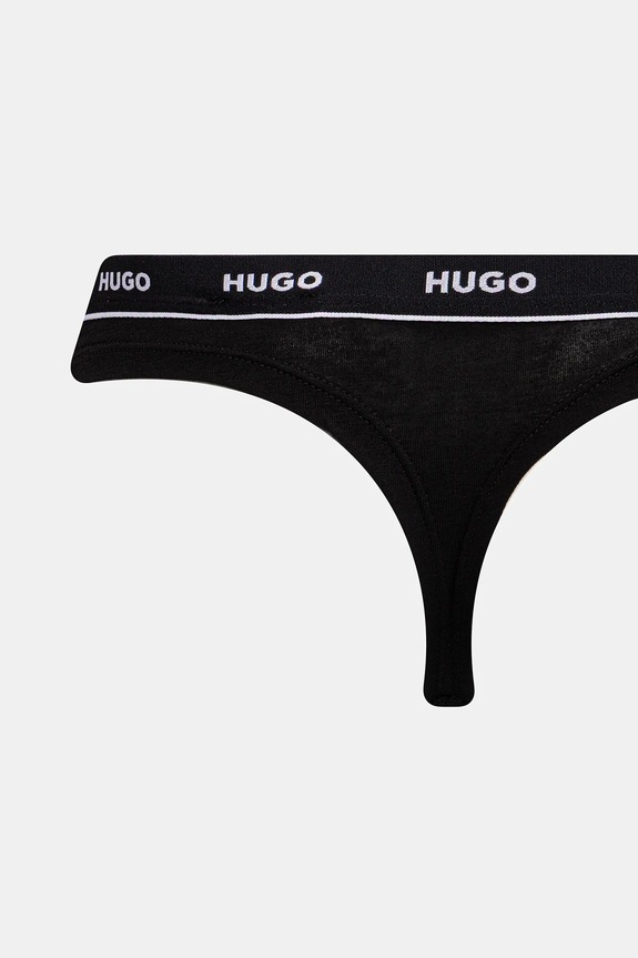 HUGO chiloți g-string de femei din bumbac cu elastan TRIPLET THONG DESIGN pachet de 3 50545703 negru