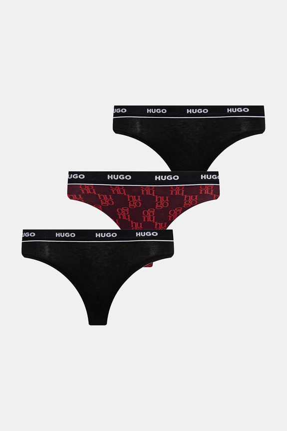 HUGO chiloți g-string de femei din bumbac cu elastan TRIPLET THONG DESIGN pachet de 3 negru 50545703