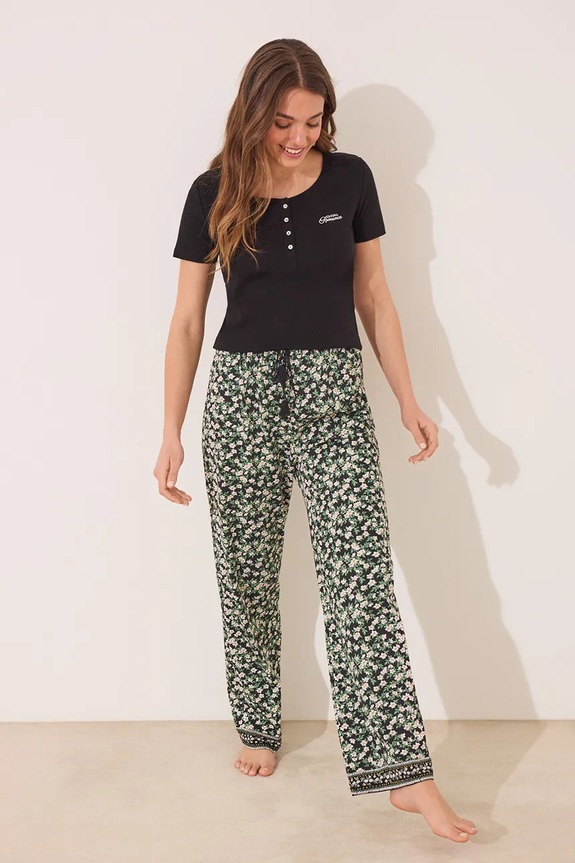 Pidžama women'secret bez uzorka crna 3592390