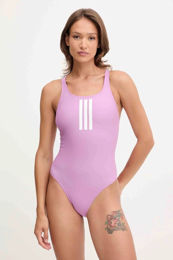 Jednodielne plavky adidas Performance 3-Stripes bez kostíc fialová JY4716