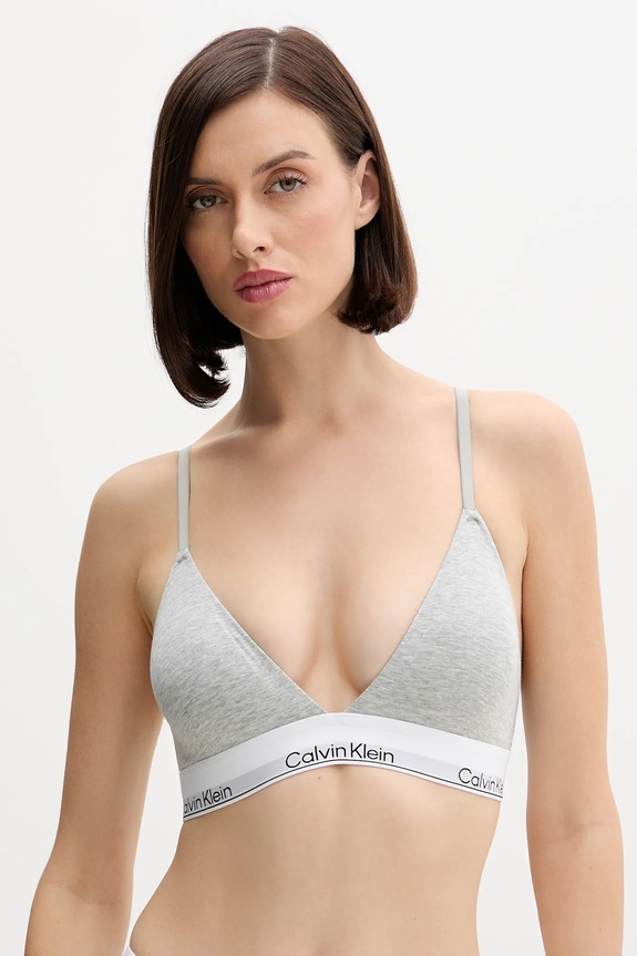Calvin Klein Underwear grudnjak s trokutastim košaricama s pamukom pletivo siva LV00QF8498