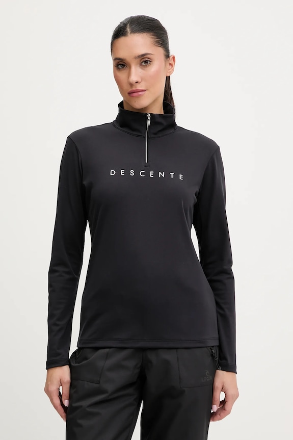 Descente longsleeve funkcyjny CHEST LOGO T-NECK sporty zimowe czarny DW5FLT01LU