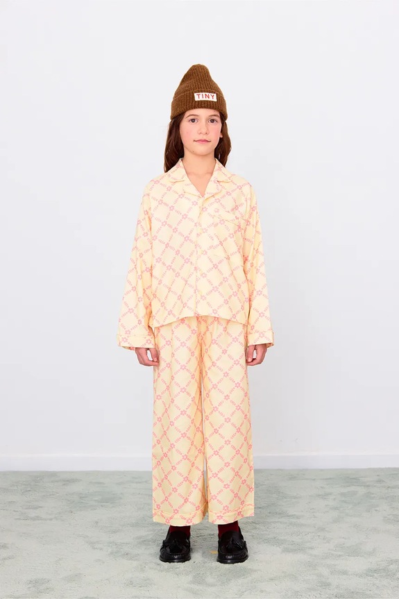 Tinycottons piżama bawełniana dziecięca FLOWER GRID SET wzorzyste beżowy AW25.346