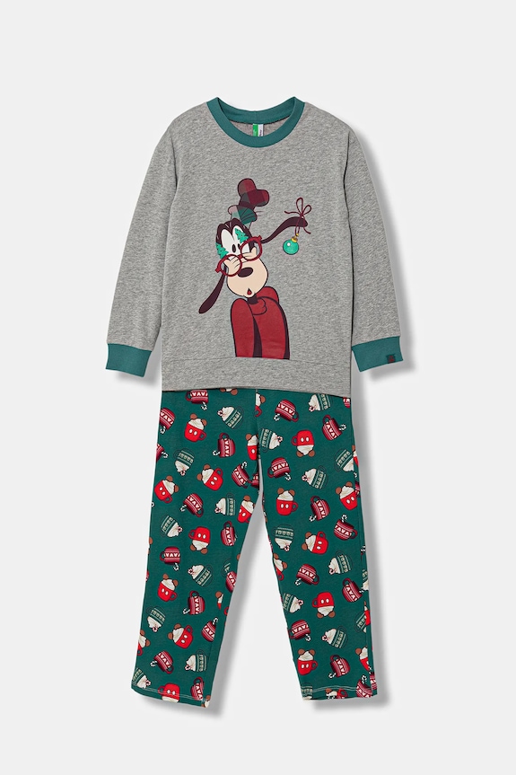 Detské bavlnené pyžamo United Colors of Benetton potlač sivá 3P050P09K.G.Seasonal