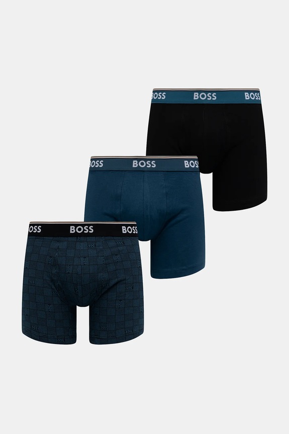 Boxerky BOSS 3-pak BoxerBr 3P Power Des jednofarebný modrá 50531685