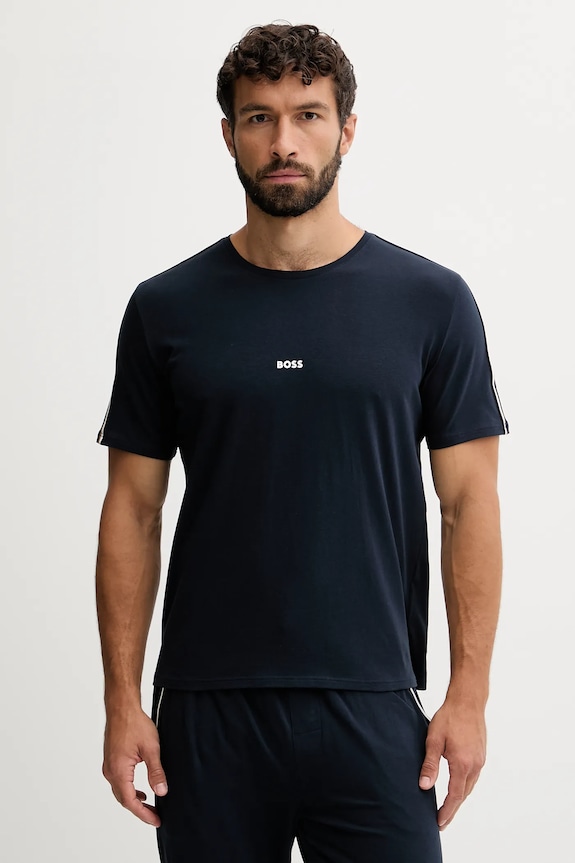 BOSS maglietta loungewear da uomo in cotone con elastan Unique T-Shirt applique blu navy 50545930