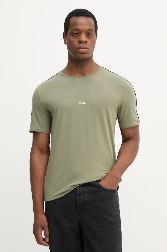 BOSS maglietta loungewear da uomo in cotone con elastan Unique T-Shirt applique verde 50545930