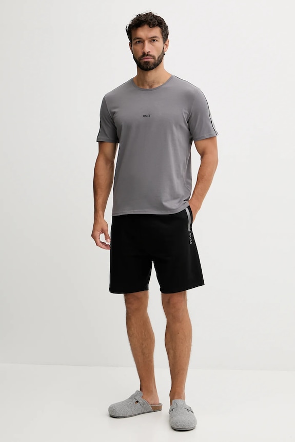 BOSS longue férfi pamut elasztánnal Unique T-Shirt 50545930 szürke SS26