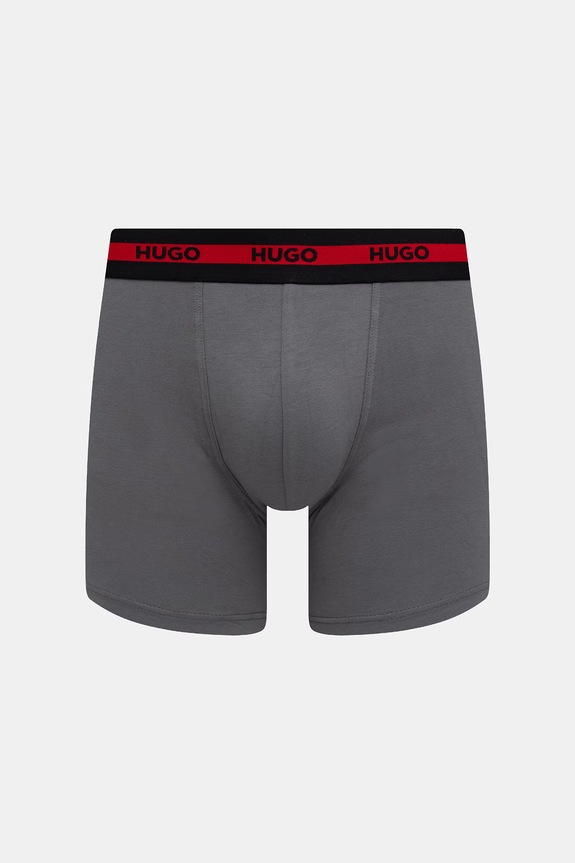 HUGO boksarice moške bombažne z elastanom BOXER BR PLANET DES paket 3 kosov 50545674 siva SS26
