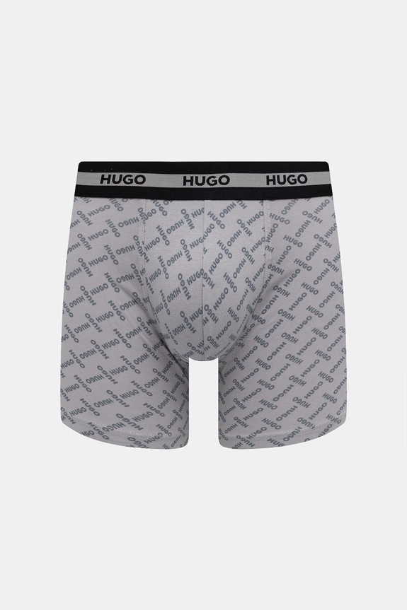 Oblačila HUGO boksarice moške bombažne z elastanom BOXER BR PLANET DES paket 3 kosov 50545674 siva