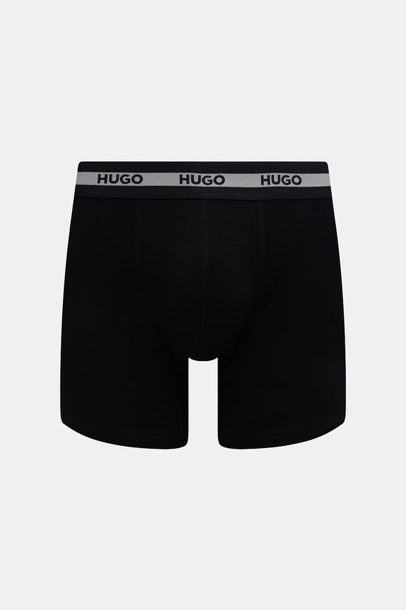 HUGO boksarice moške bombažne z elastanom BOXER BR PLANET DES paket 3 kosov siva 50545674