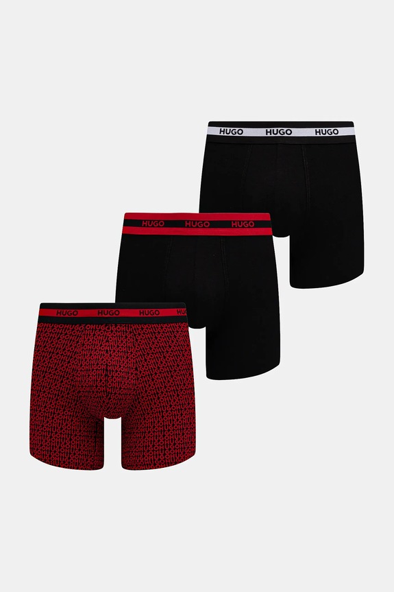 HUGO boxeri bărbați din bumbac cu elastan BOXER BR PLANET DES pachet de 3 boxeri negru 50545674