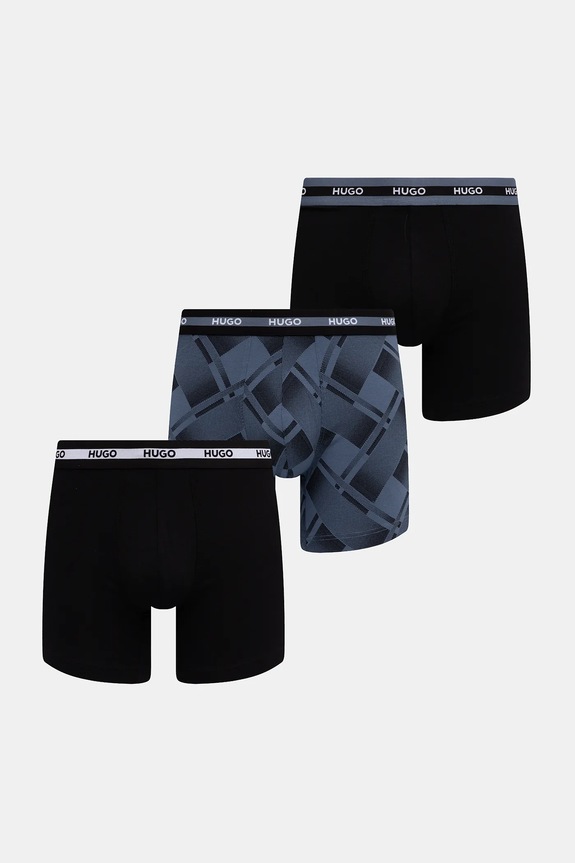 HUGO boxeri bărbați din bumbac cu elastan BOXER BR PLANET DES pachet de 3 boxeri negru 50545674