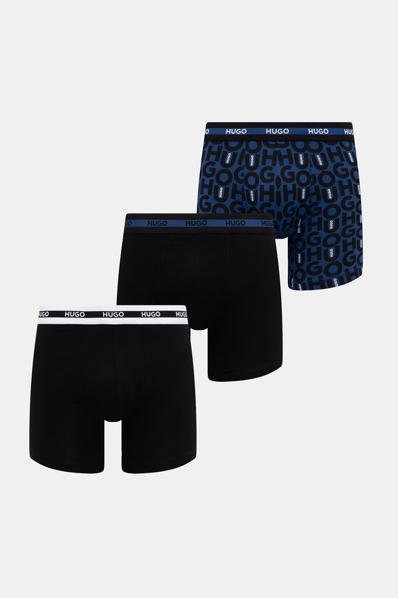 HUGO boxeri bărbați bumbac cu elastan BOXER BR PLANET DES pachet de 3 negru 50545674