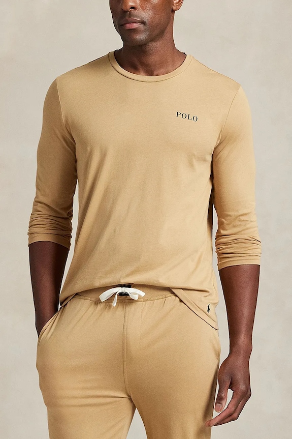 Polo Ralph Lauren longsleeve piżamowy bawełniany bawełna beżowy 714950582