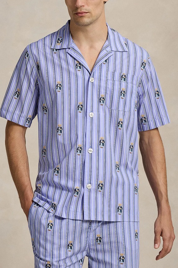 Βαμβακερό πουκάμισο πιτζάμα Polo Ralph Lauren βαμβάκι μπλε 714981415