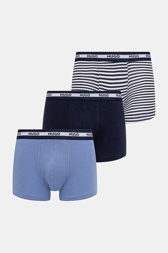 HUGO boxerky pánské s bavlnou TRUNK TR PLANET DES 3-pack modrá 50545668