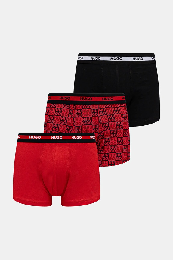 HUGO bokserki męskie z bawełną TRUNK TR PLANET DES 3-pack nadruk czarny 50545668