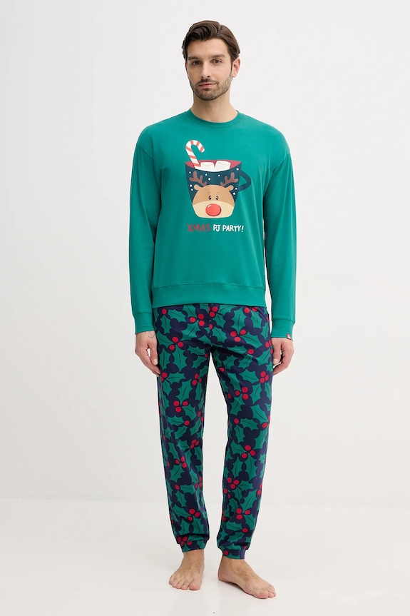 Pyžamo United Colors of Benetton potlač tyrkysová 3DKE4P034