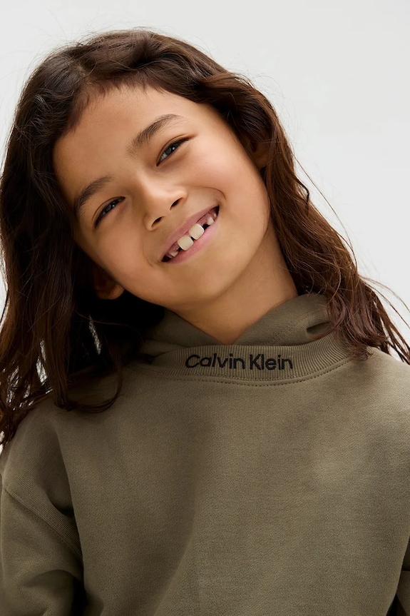 Otroški bombažen pulover Calvin Klein Jeans IB0IB02525.9BYA zelena