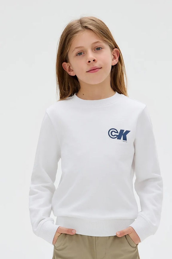 Παιδική βαμβακερή μπλούζα Calvin Klein Jeans χωρίς κουκούλα λευκό IB0IB02545.104.116.9BYA