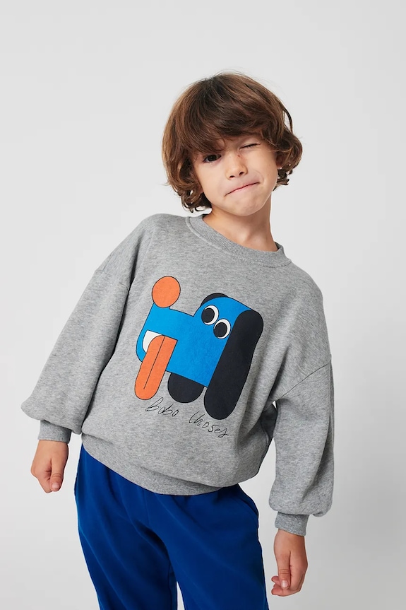 Bobo Choses bluza bawełniana dziecięca Doggy Mate nadruk szary 225AC031