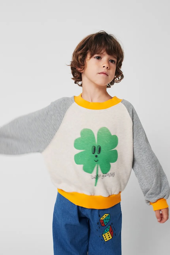 Bobo Choses bluza bawełniana dziecięca Lucky Clover nadruk szary 225AC041