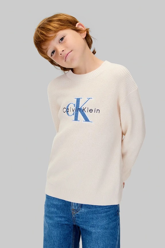 Παιδικό βαμβακερό πουλόβερ Calvin Klein Jeans βαμβάκι μπεζ IB0IB02598.9BYA