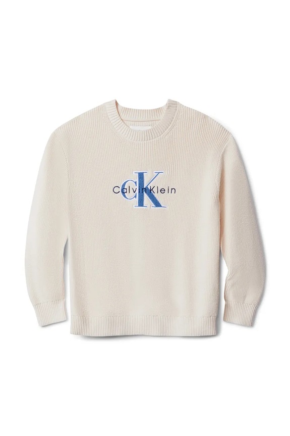 Παιδικό βαμβακερό πουλόβερ Calvin Klein Jeans IB0IB02598.9BYA μπεζ AW25