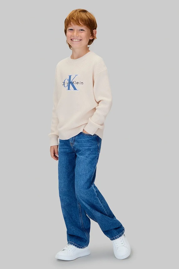 Παιδικό βαμβακερό πουλόβερ Calvin Klein Jeans μπεζ IB0IB02598.9BYA