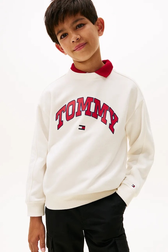 Dětská mikina Tommy Hilfiger bez kapuce béžová KB0KB09899.128.176.9BYA