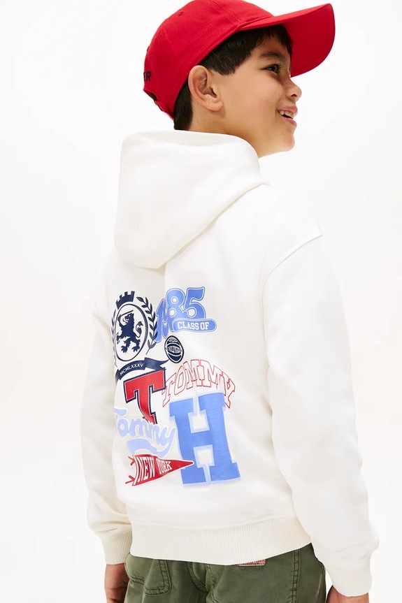 Παιδική βαμβακερή μπλούζα Tommy Hilfiger με κουκούλα λευκό KB0KB10177.128.176.9BYA