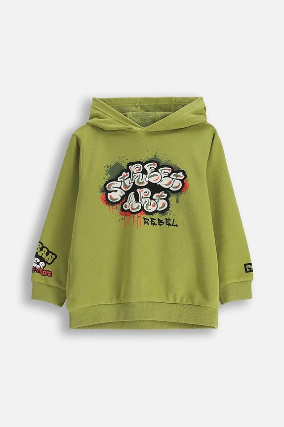 Βαμβακερή παιδική μπλούζα Coccodrillo με κουκούλα πράσινο ZC5132301SBK