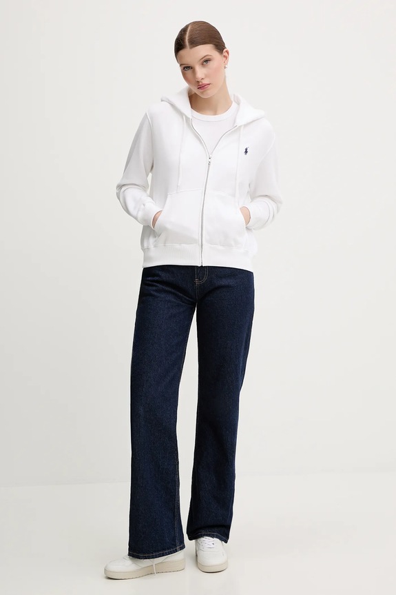 Polo Ralph Lauren mikina na zips s kapucňou dámska bavlnená 211971693 biela SS26