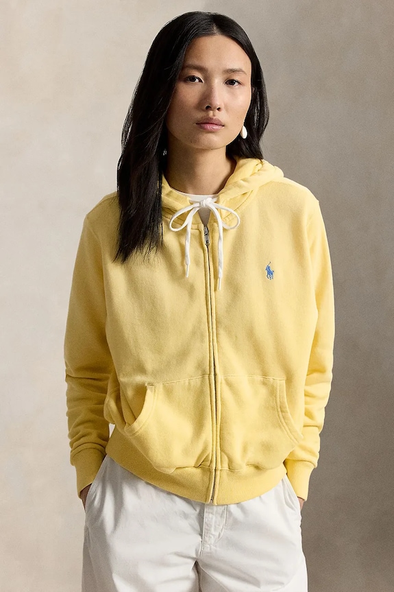 Polo Ralph Lauren Μπλούζα με κουκούλα και κουμπιά γυναικεία βαμβακερή κίτρινο 211971693