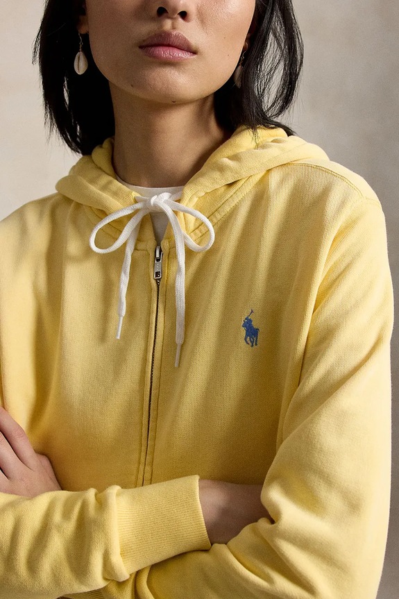 Polo Ralph Lauren Μπλούζα με κουκούλα και κουμπιά γυναικεία βαμβακερή κίτρινο 211971693