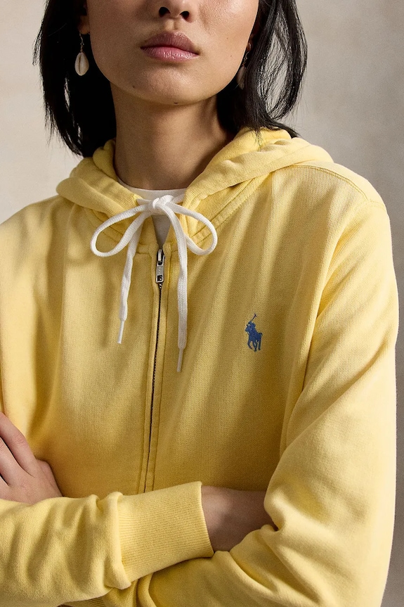 Polo Ralph Lauren Μπλούζα με κουκούλα και κουμπιά γυναικεία βαμβακερή κίτρινο 211971693