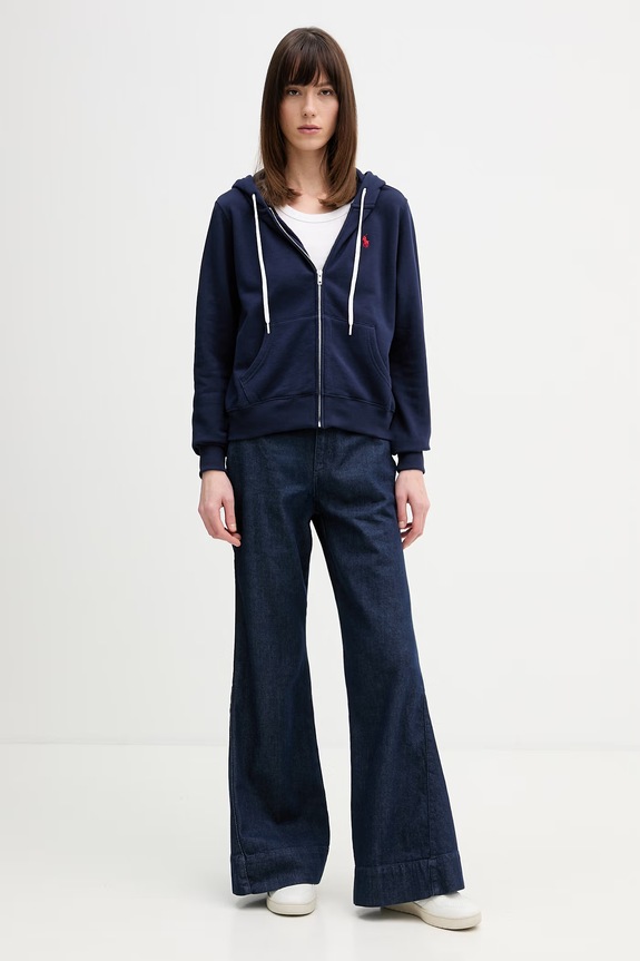 Polo Ralph Lauren mikina na zips s kapucňou dámska bavlnená 211971693 tmavomodrá SS26