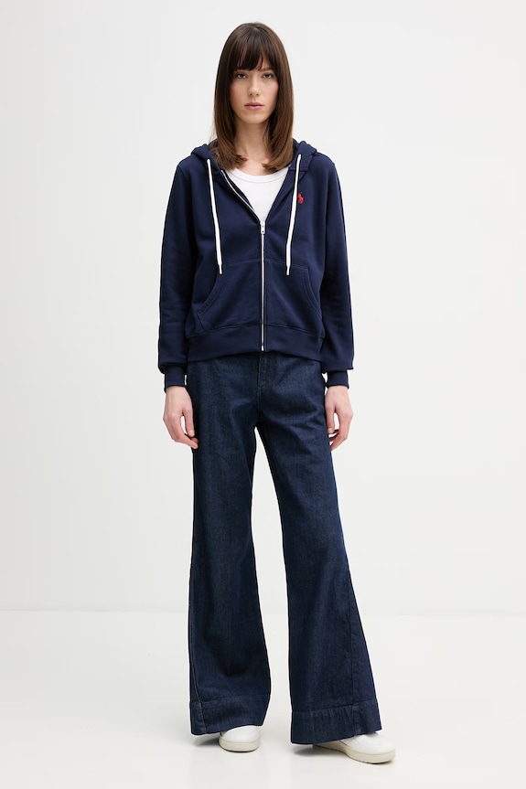 Polo Ralph Lauren mikina na zips s kapucňou dámska bavlnená 211971693 tmavomodrá SS26
