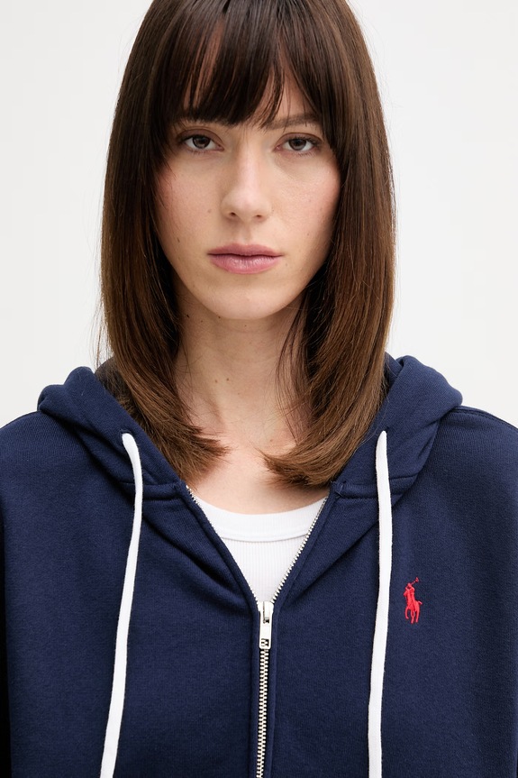 Polo Ralph Lauren mikina na zips s kapucňou dámska bavlnená tmavomodrá 211971693