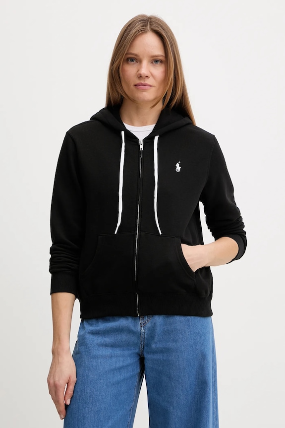 Polo Ralph Lauren mikina na zips s kapucňou dámska bavlnená s elastanom čierna 211971693