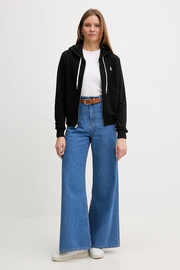 Polo Ralph Lauren mikina na zips s kapucňou dámska bavlnená 211971693 čierna SS26