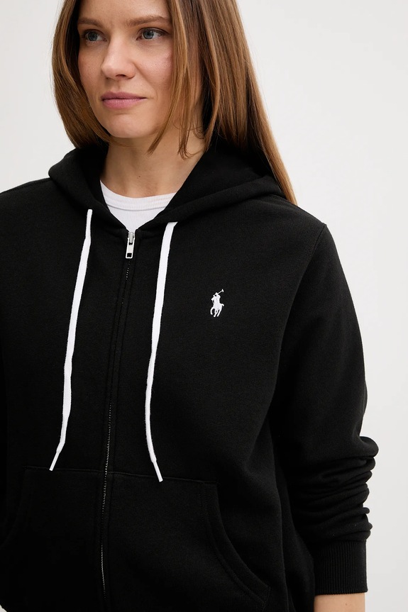 Polo Ralph Lauren mikina na zips s kapucňou dámska bavlnená čierna 211971693