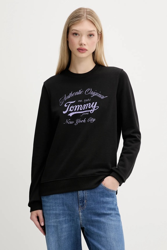 Tommy Jeans bluza bawełniana nadruk czarny DW0DW20942